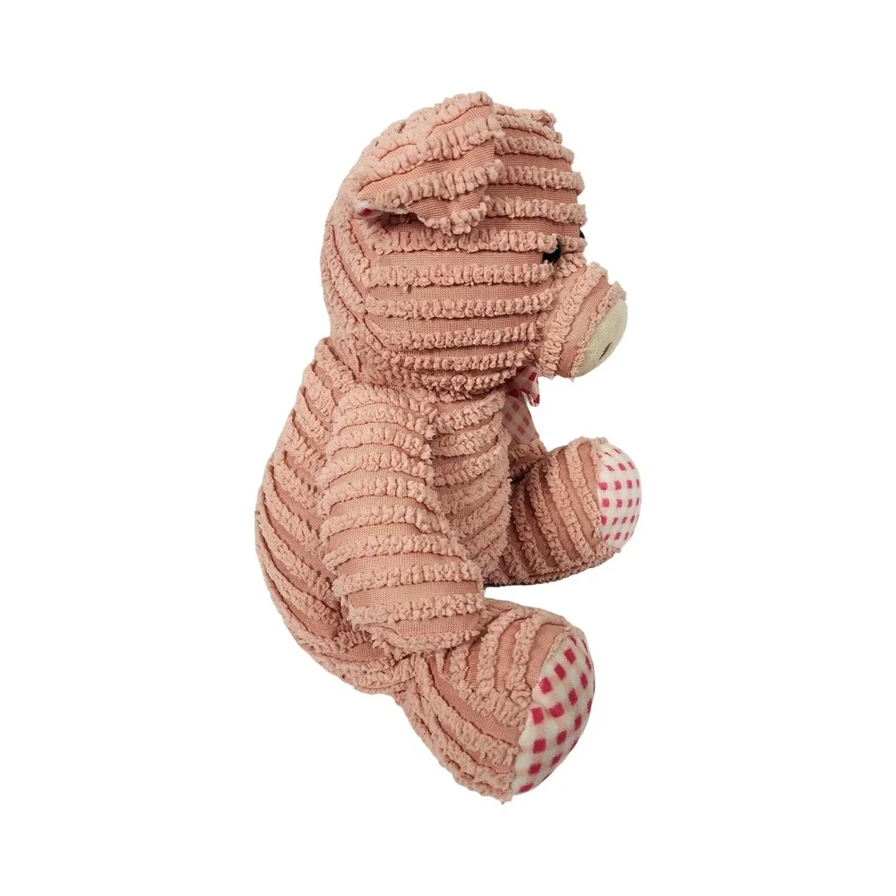 Hugfun Plush Pink Corduroy‎ Pig Stuffed Animal Toy with Gingham Bow